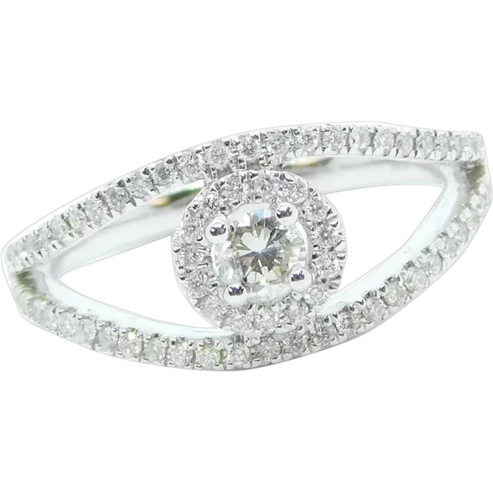 .50 ctw Diamond Halo Split Shank Ring 14k White G… - image 1