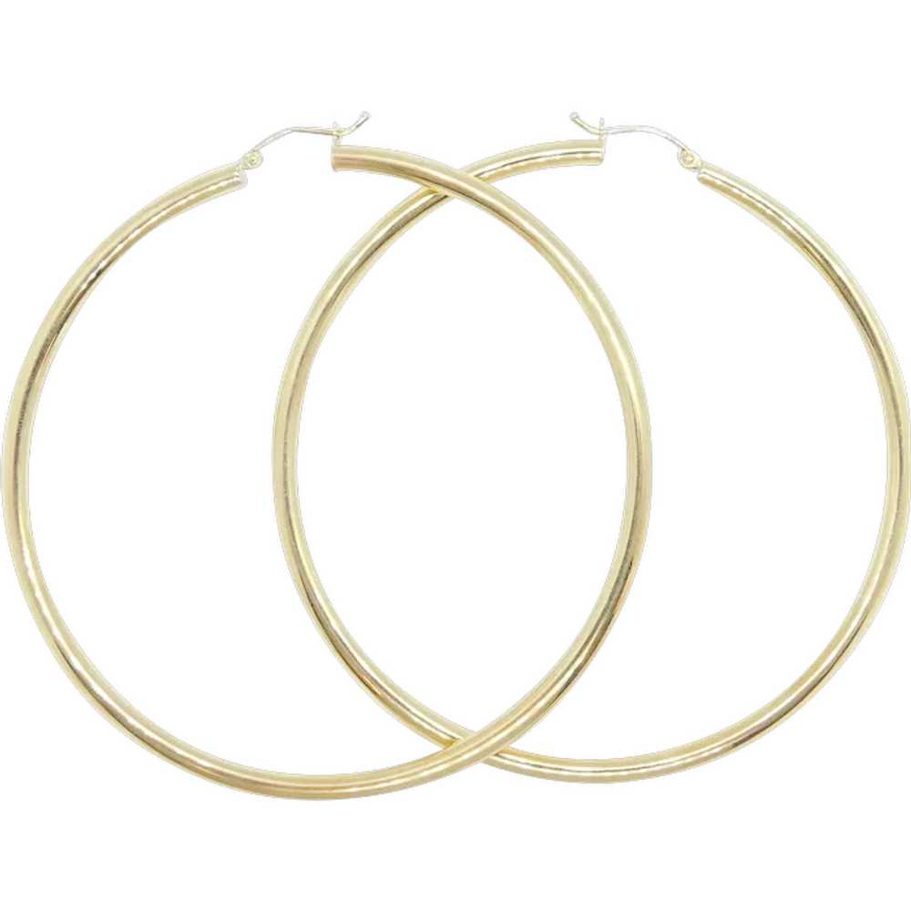 Huge Hollow Hoop Earrings 14k Yellow Gold - image 1