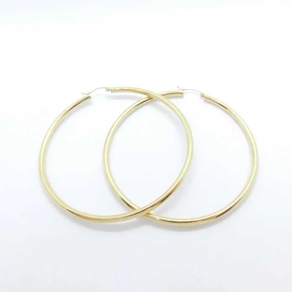 Huge Hollow Hoop Earrings 14k Yellow Gold - image 2