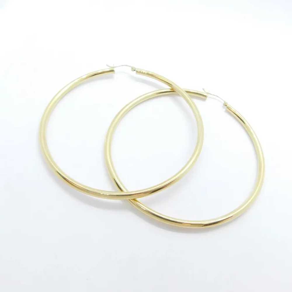 Huge Hollow Hoop Earrings 14k Yellow Gold - image 3