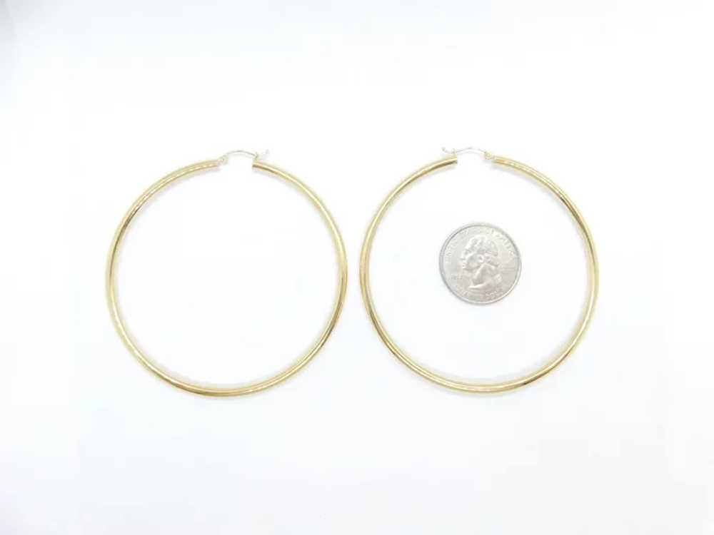 Huge Hollow Hoop Earrings 14k Yellow Gold - image 4