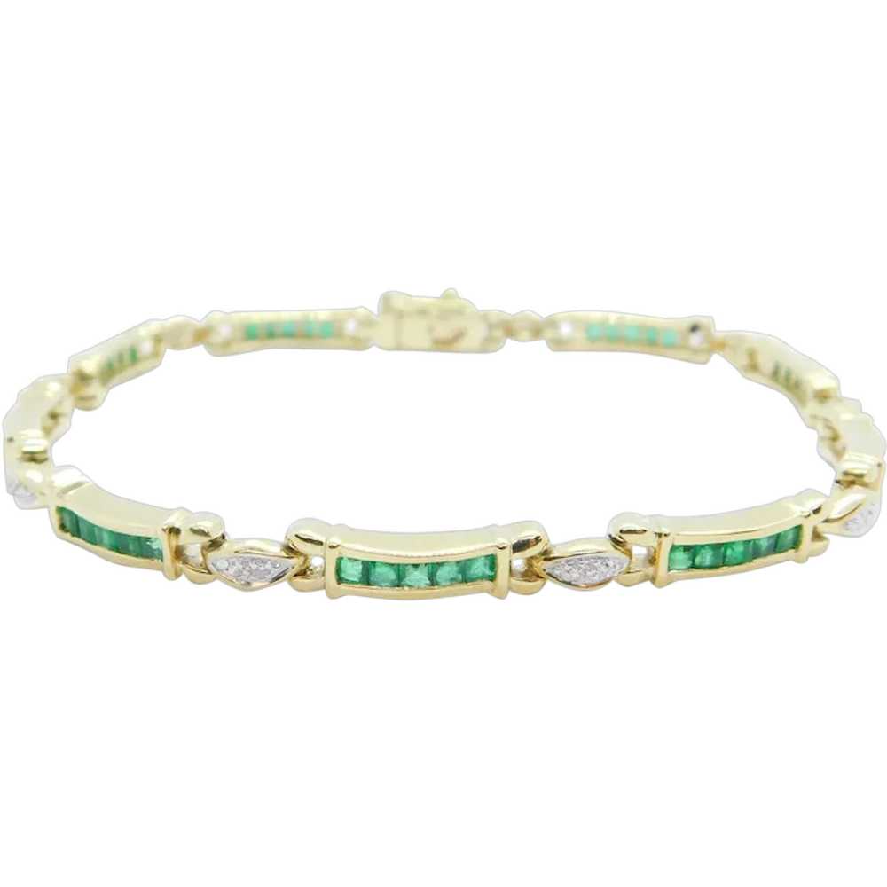 1.41 ctw Emerald and Diamond Bracelet 14k Yellow … - image 1