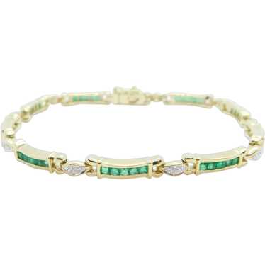 1.41 ctw Emerald and Diamond Bracelet 14k Yellow … - image 1