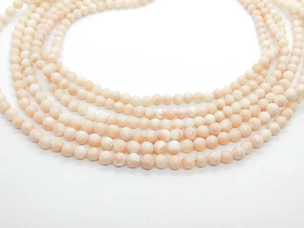 Vintage Angel Skin Coral Beaded Three Strand Laye… - image 4