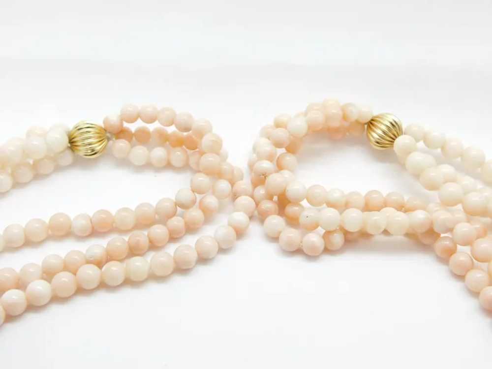 Vintage Angel Skin Coral Beaded Three Strand Laye… - image 5