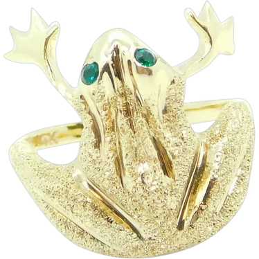 Vintage .02 ctw Faux Emerald Frog Ring 14k Yellow 