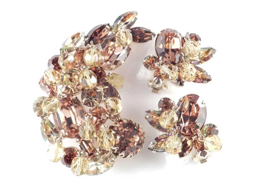 Kramer Rhinestone Glass Bead Brooch Pin Earrings … - image 1