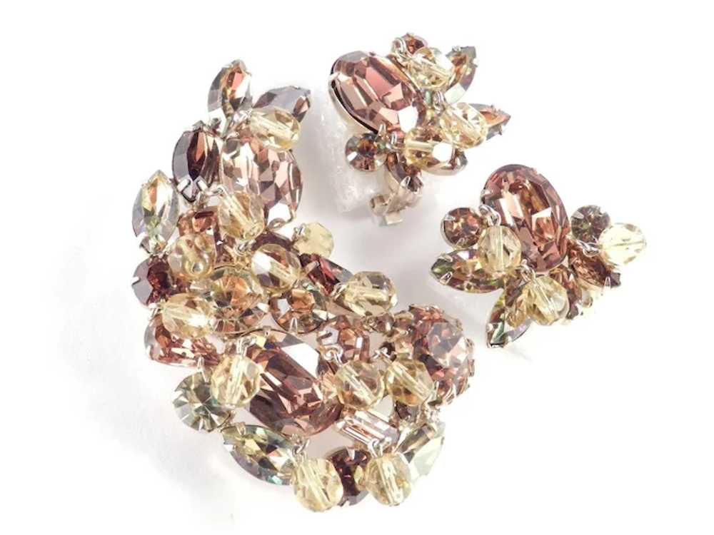 Kramer Rhinestone Glass Bead Brooch Pin Earrings … - image 2