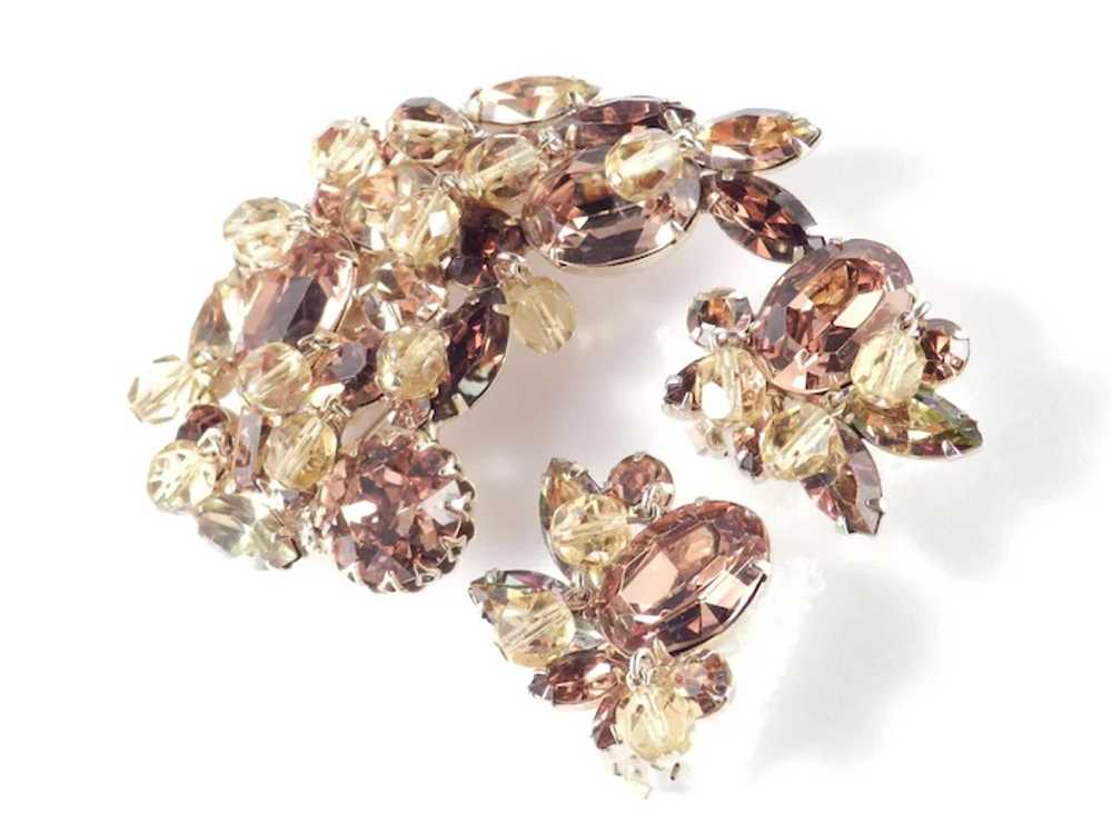 Kramer Rhinestone Glass Bead Brooch Pin Earrings … - image 3