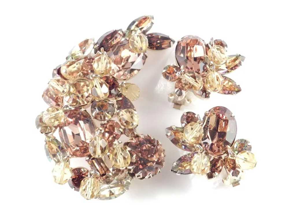 Kramer Rhinestone Glass Bead Brooch Pin Earrings Demi… - Gem