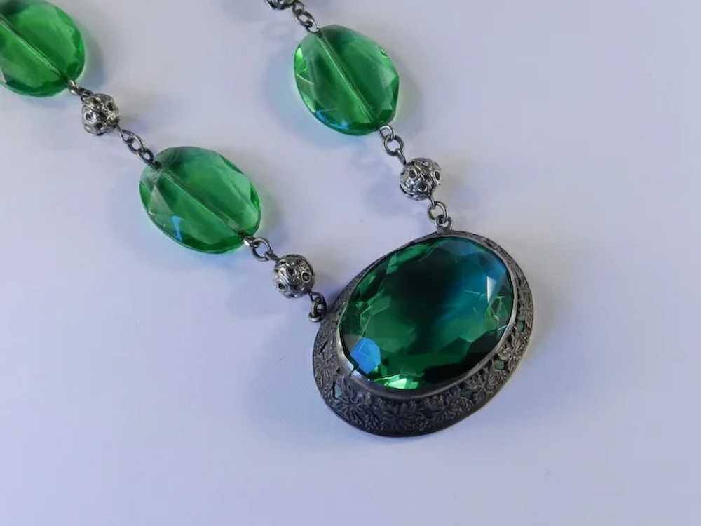Czechoslovakia Green Glass Stone Filigree Bead Ne… - image 4