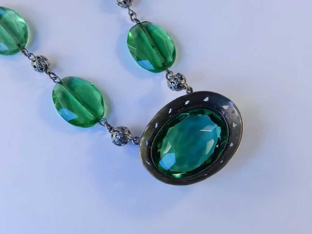 Czechoslovakia Green Glass Stone Filigree Bead Ne… - image 5