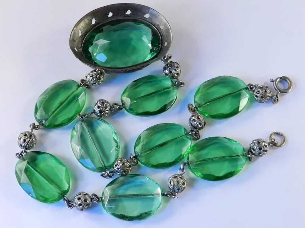 Czechoslovakia Green Glass Stone Filigree Bead Ne… - image 6