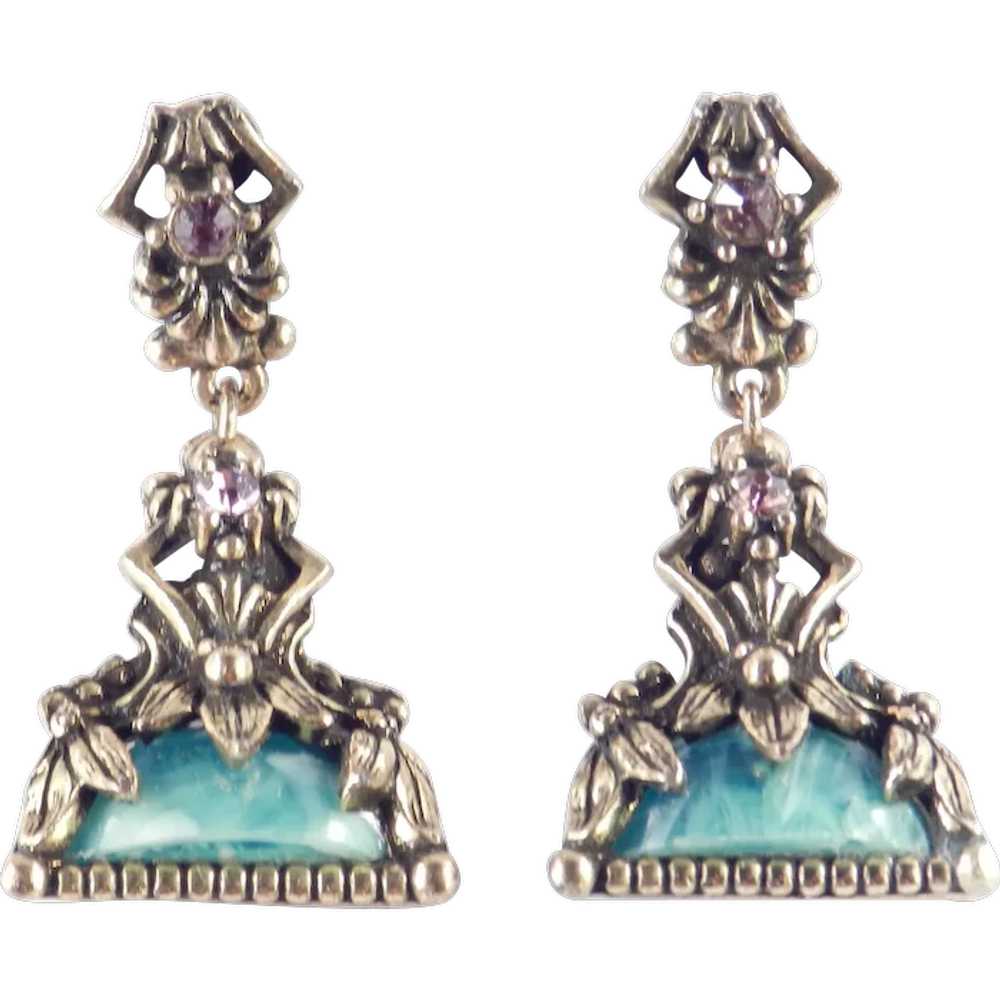 Selro Rhinestone Faux Marble Dangle Earrings - image 1