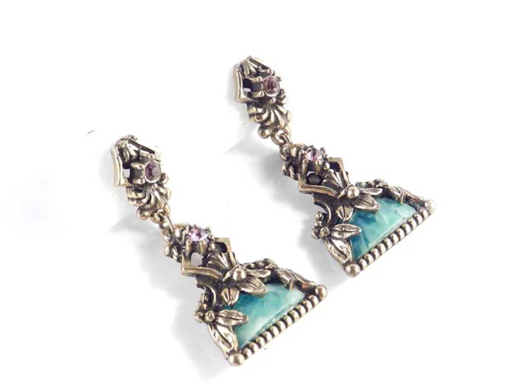 Selro Rhinestone Faux Marble Dangle Earrings - image 2