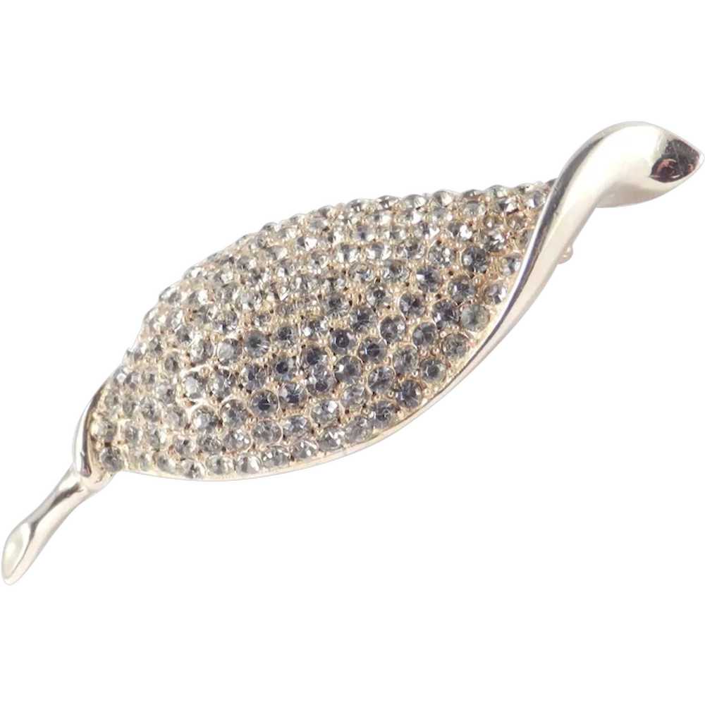 Weiss Domed Rhinestone Curled Leaf Brooch Pin - image 1