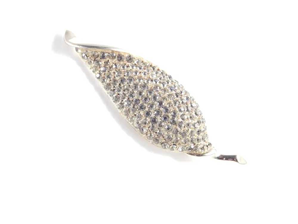 Weiss Domed Rhinestone Curled Leaf Brooch Pin - image 2