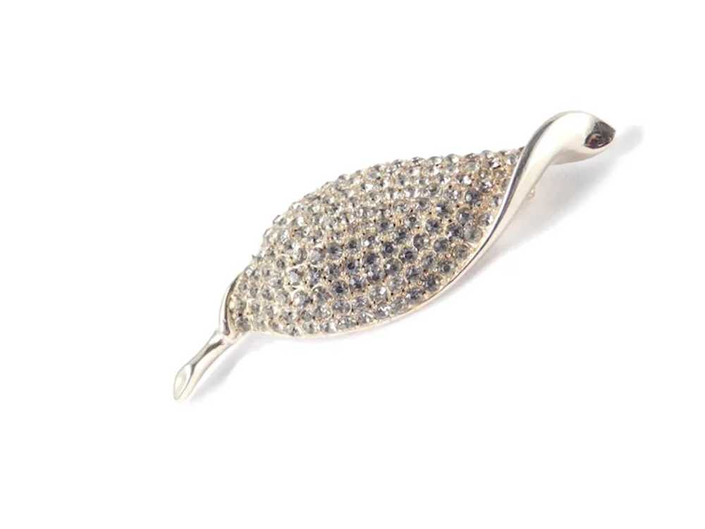 Weiss Domed Rhinestone Curled Leaf Brooch Pin - image 4