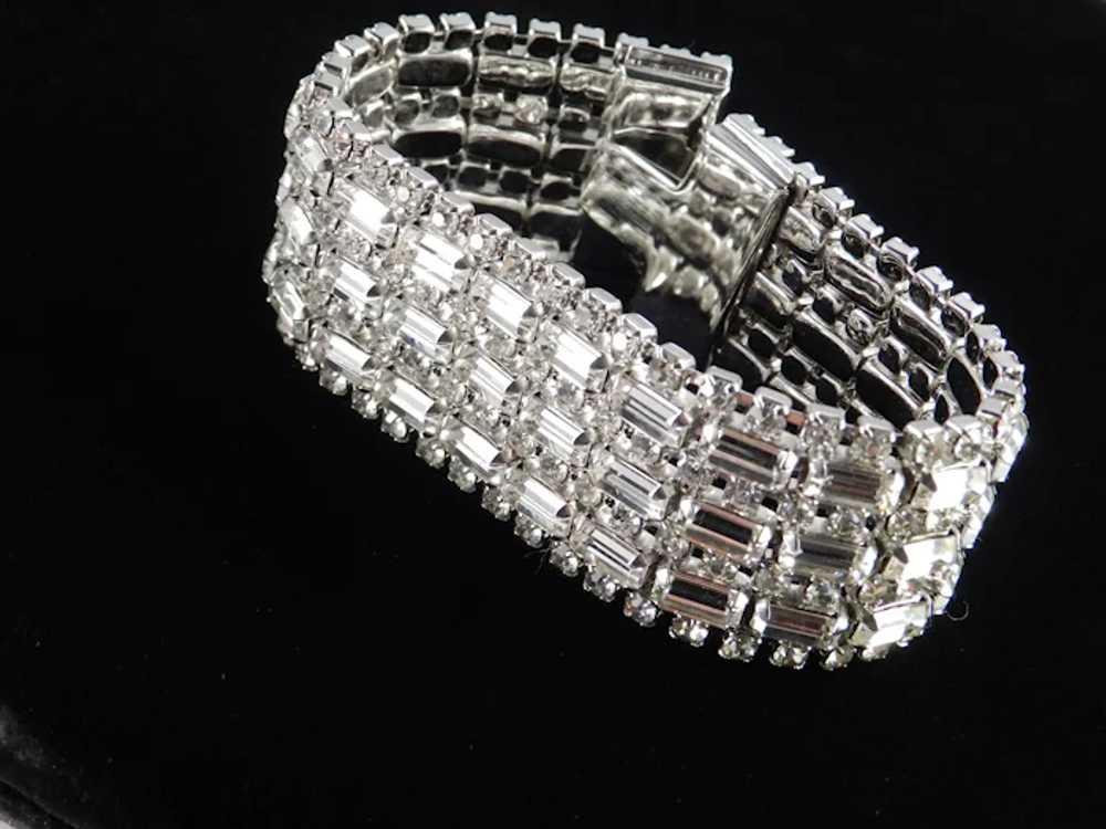 Seven Row Baguette Rhinestone Bracelet Rhodium Pl… - image 6