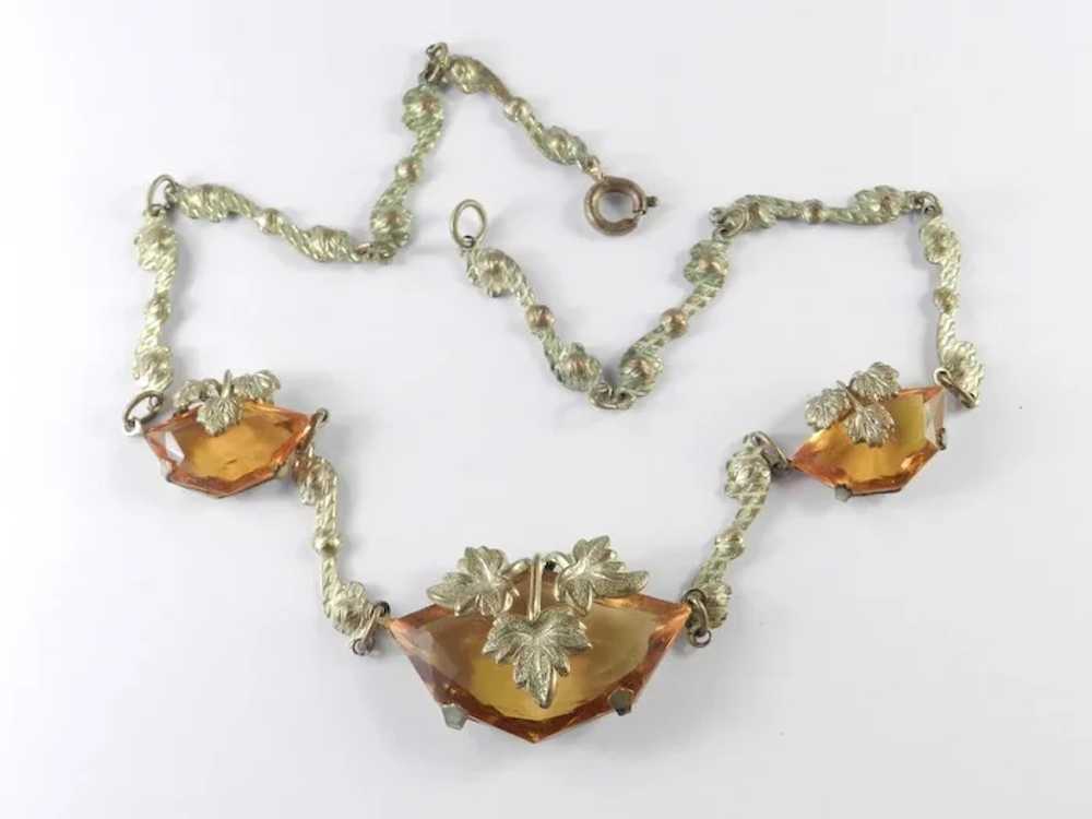 Art Deco Czech Glass Gilt Brass Necklace - image 2