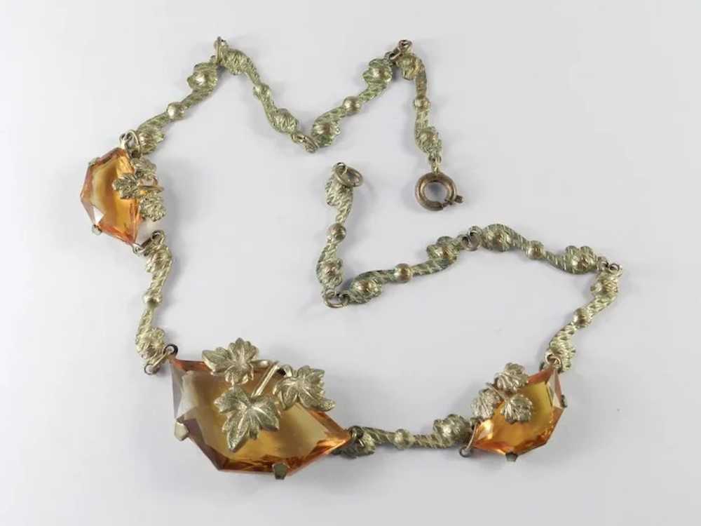 Art Deco Czech Glass Gilt Brass Necklace - image 4