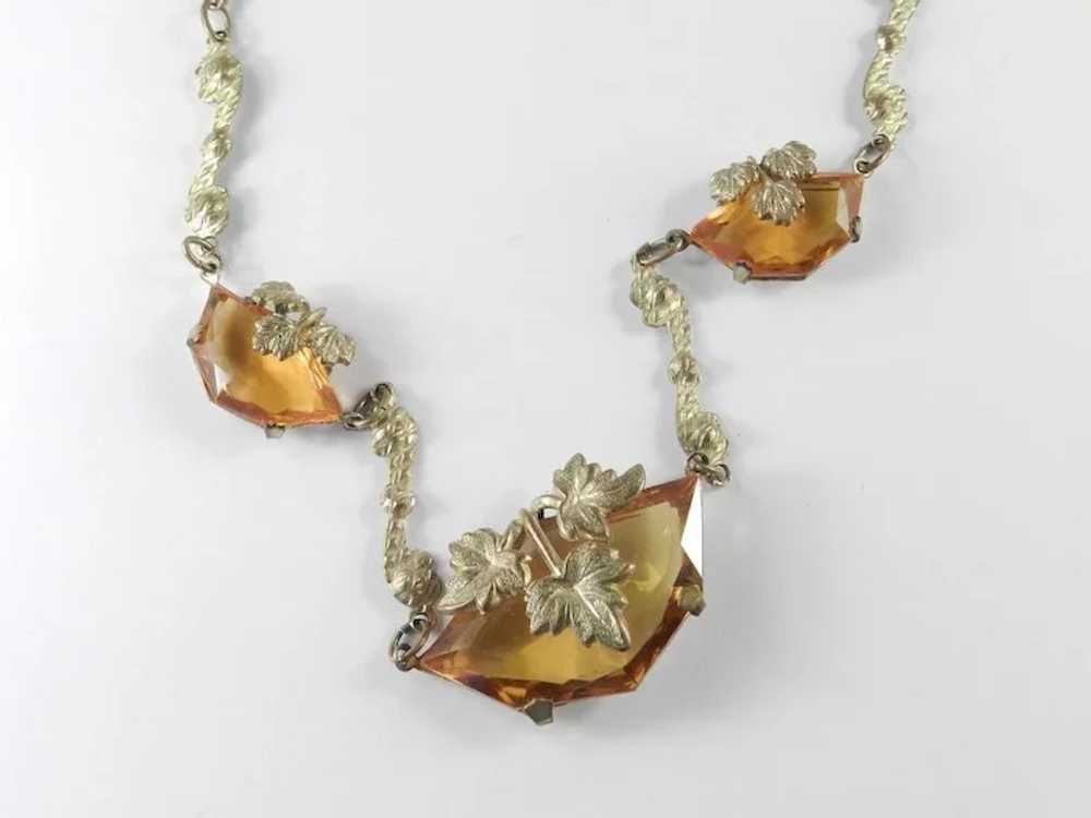 Art Deco Czech Glass Gilt Brass Necklace - image 5