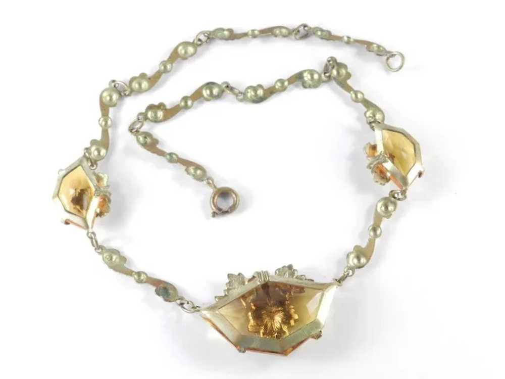 Art Deco Czech Glass Gilt Brass Necklace - image 6