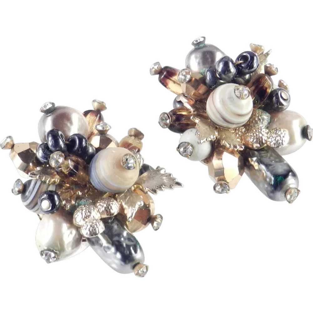 Vendome Coro Bead Cluster Rhinestone Earrings - image 1