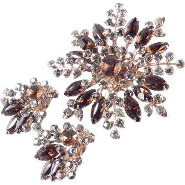 Beau Jewels Rhinestone Brooch Pin Earrings Demi P… - image 1