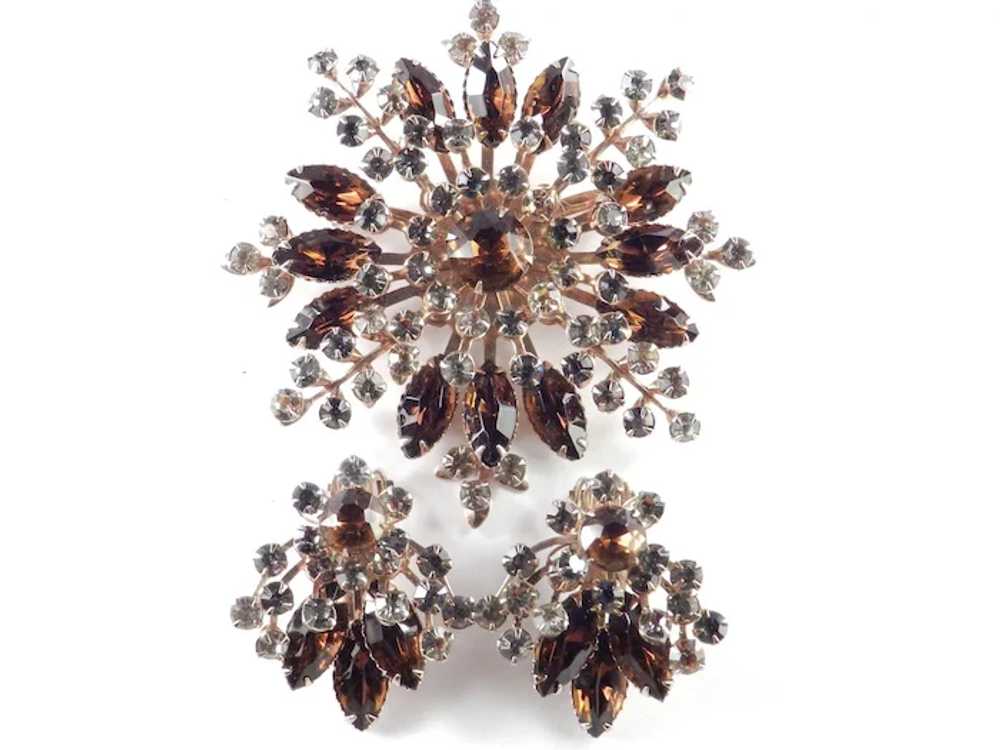 Beau Jewels Rhinestone Brooch Pin Earrings Demi P… - image 4