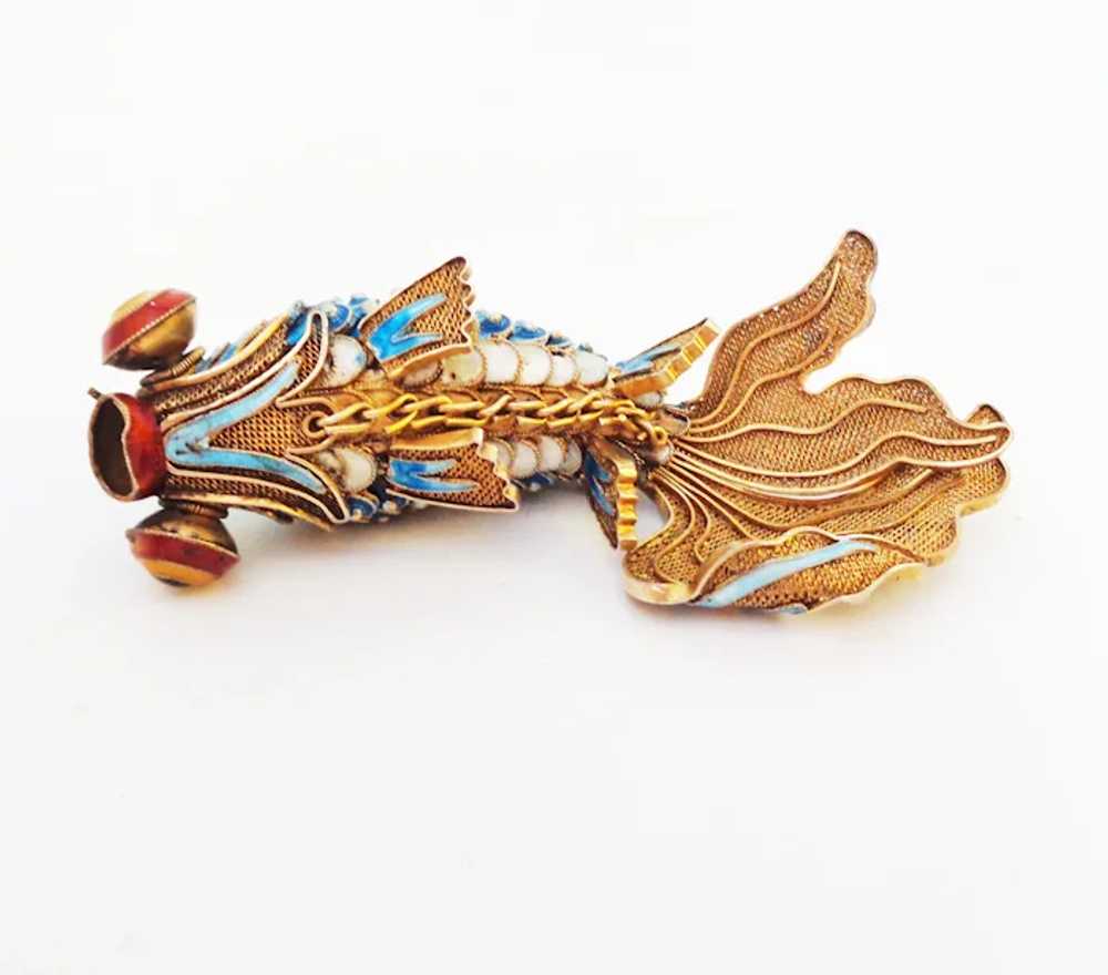 Chinese Gilt Silver Articulated Koi Blue Enamel F… - image 3