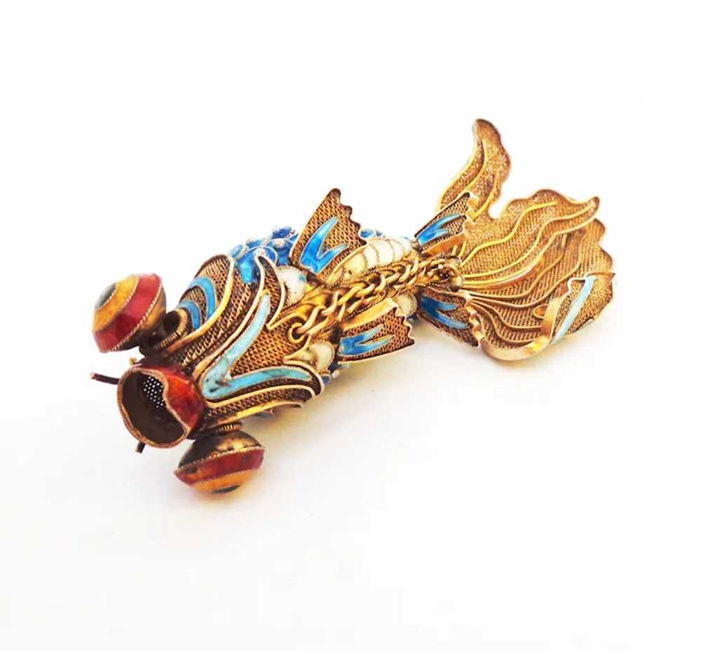 Chinese Gilt Silver Articulated Koi Blue Enamel F… - image 4