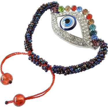 Blue Evil Eye Bracelet with Colourful Crystals Se… - image 1