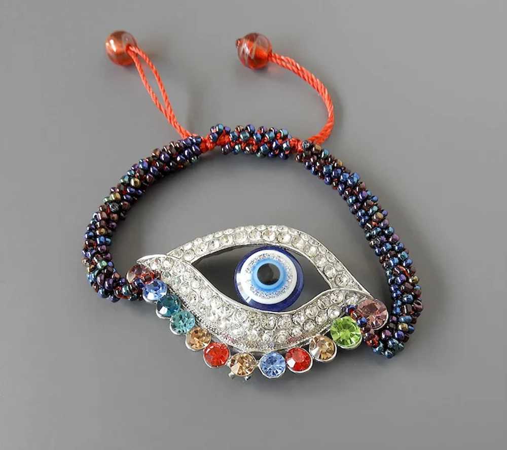 Blue Evil Eye Bracelet with Colourful Crystals Se… - image 2