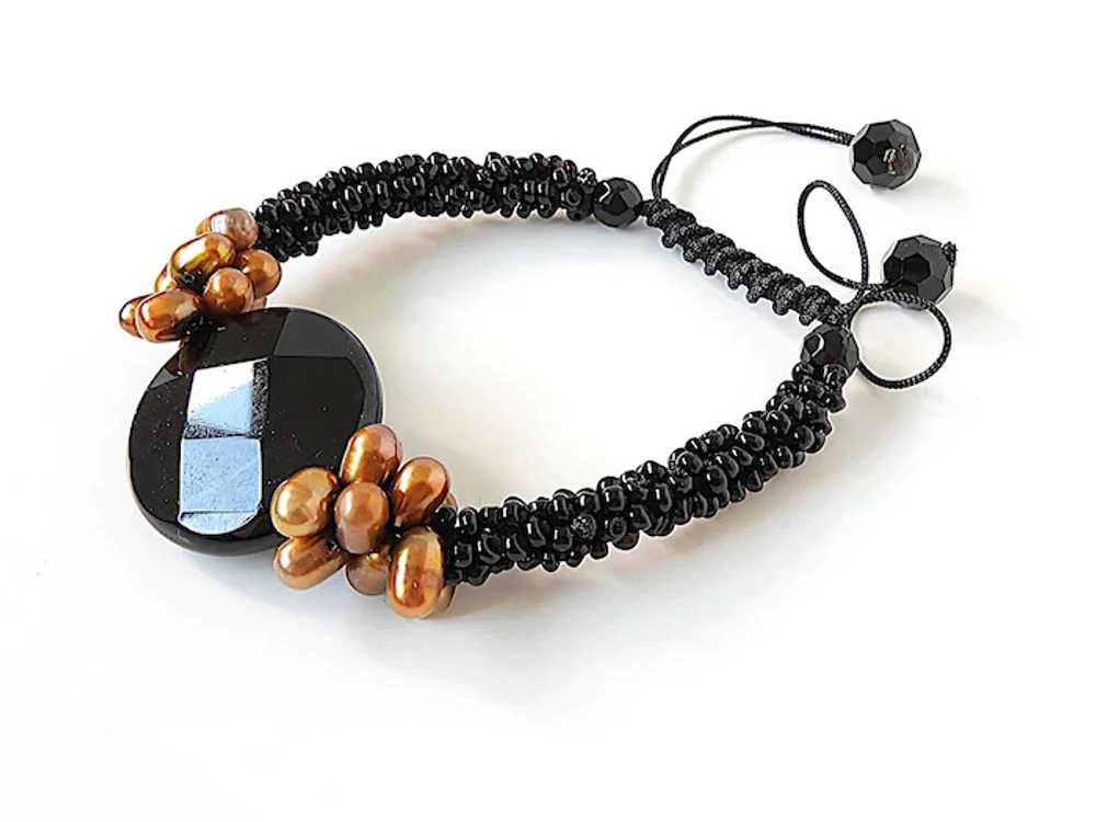 Black Onyx Gemstone Bracelet with Bronze cultured… - image 2