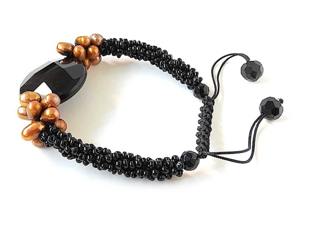 Black Onyx Gemstone Bracelet with Bronze cultured… - image 5