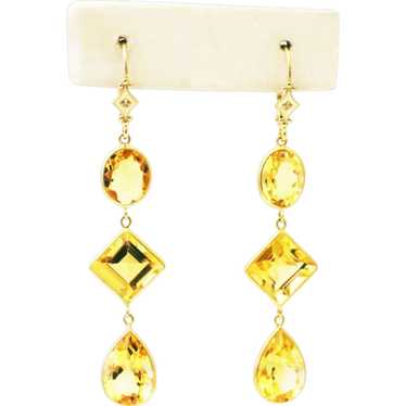 25CT Natural Citrine with Diamonds Earrings 14KT G