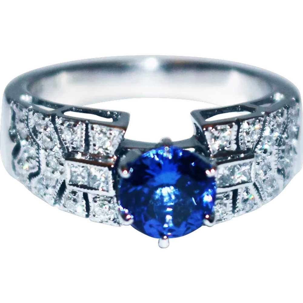 Royal Natural Tanzanite and Diamond Art Deco Ring… - image 1