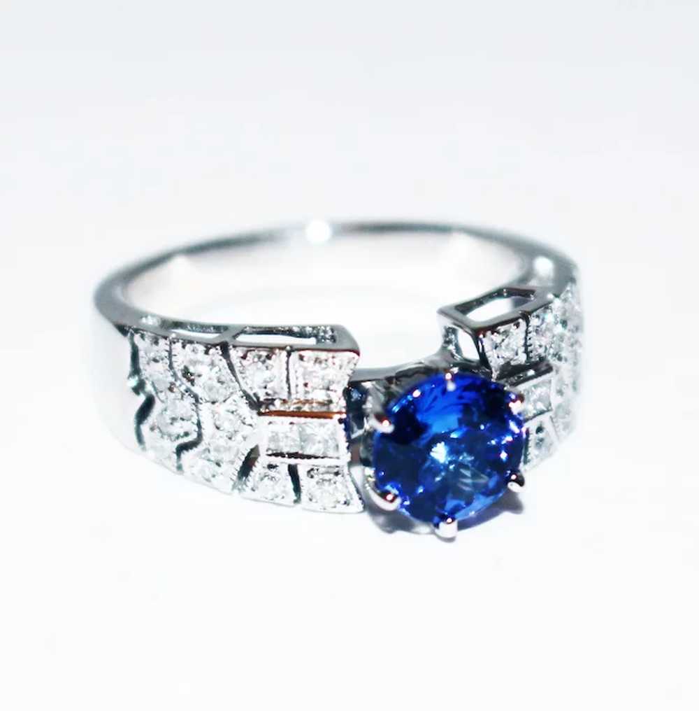 Royal Natural Tanzanite and Diamond Art Deco Ring… - image 2