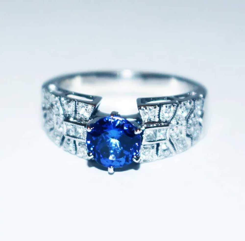 Royal Natural Tanzanite and Diamond Art Deco Ring… - image 3