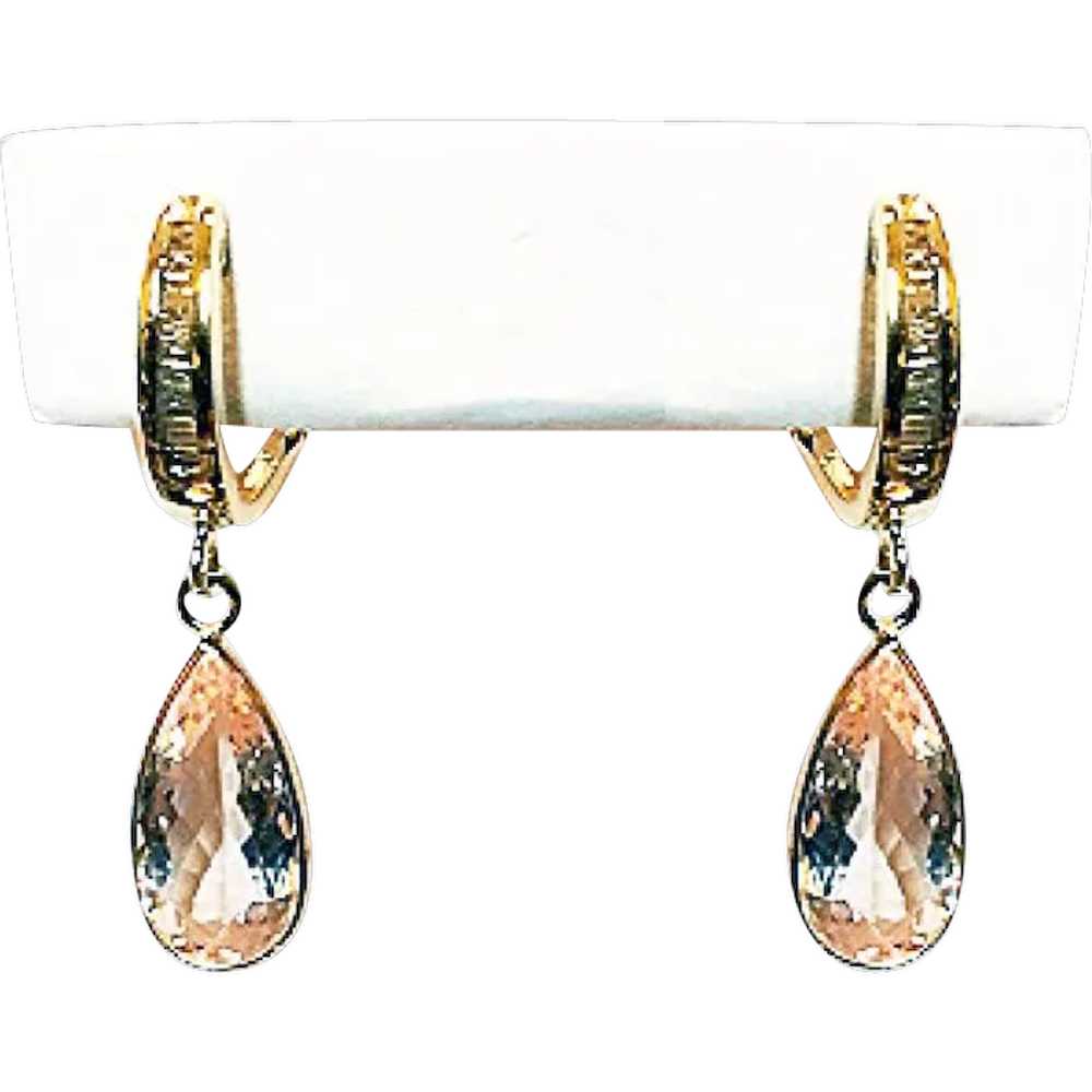 8CT Natural Pink Morganite and Diamond Earrings - image 1