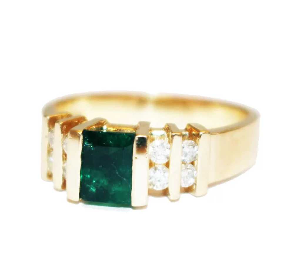 Natural Colombian Emerald and Diamond 14KT Yellow… - image 2