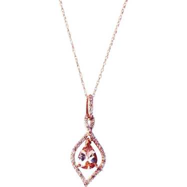 Natural Pink Morganite and Diamond Necklace in 14… - image 1