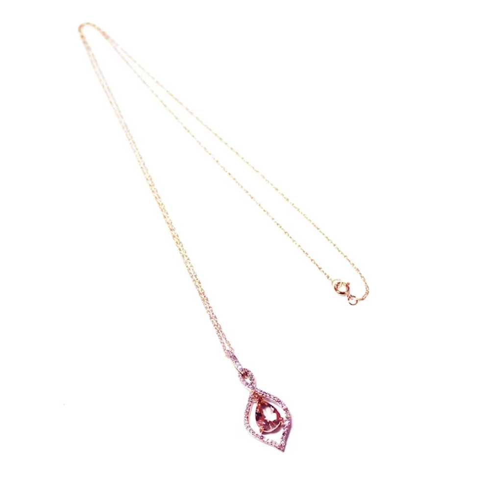 Natural Pink Morganite and Diamond Necklace in 14… - image 2