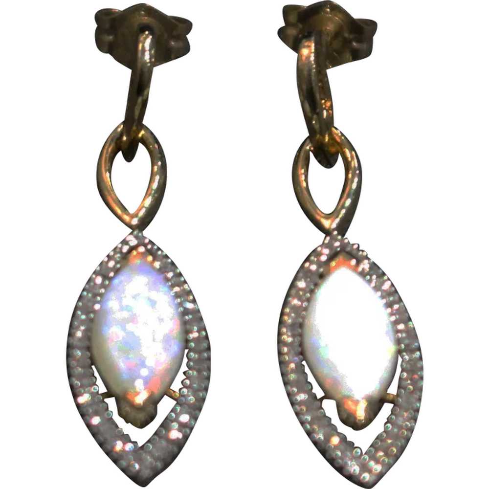 Rare Natural Australian Opal and Diamond Earrings… - image 1