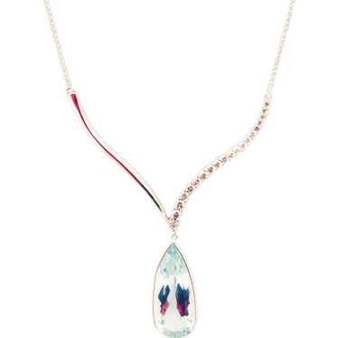 21CT Natural Aquamarine and Diamond Necklace in 14