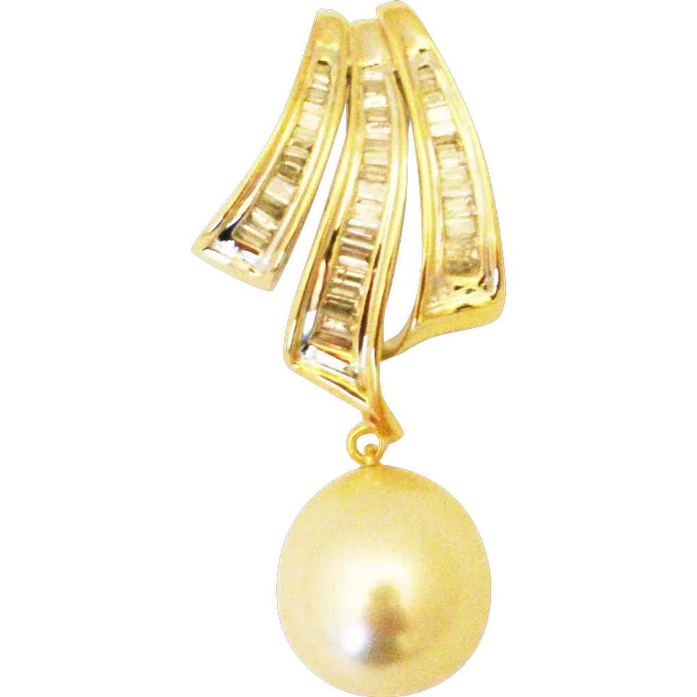 13mm Natural Golden South Sea Pearl 3CT Diamond P… - image 1