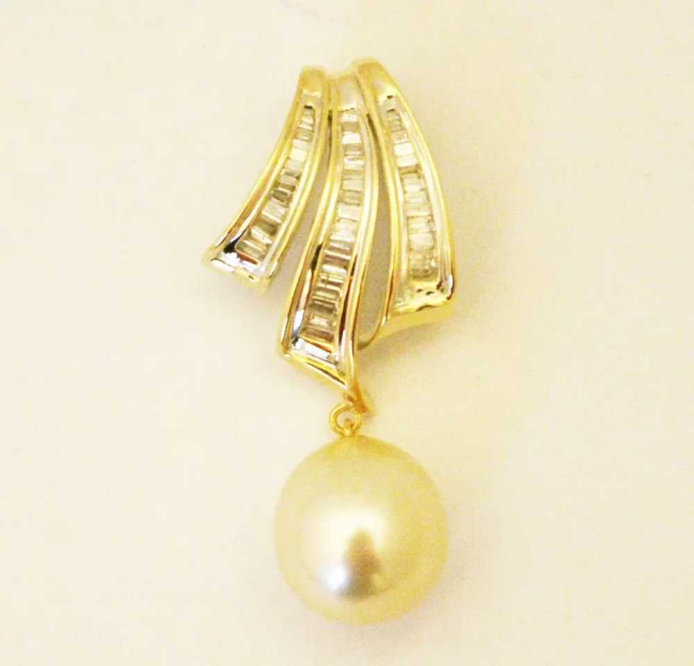 13mm Natural Golden South Sea Pearl 3CT Diamond P… - image 2