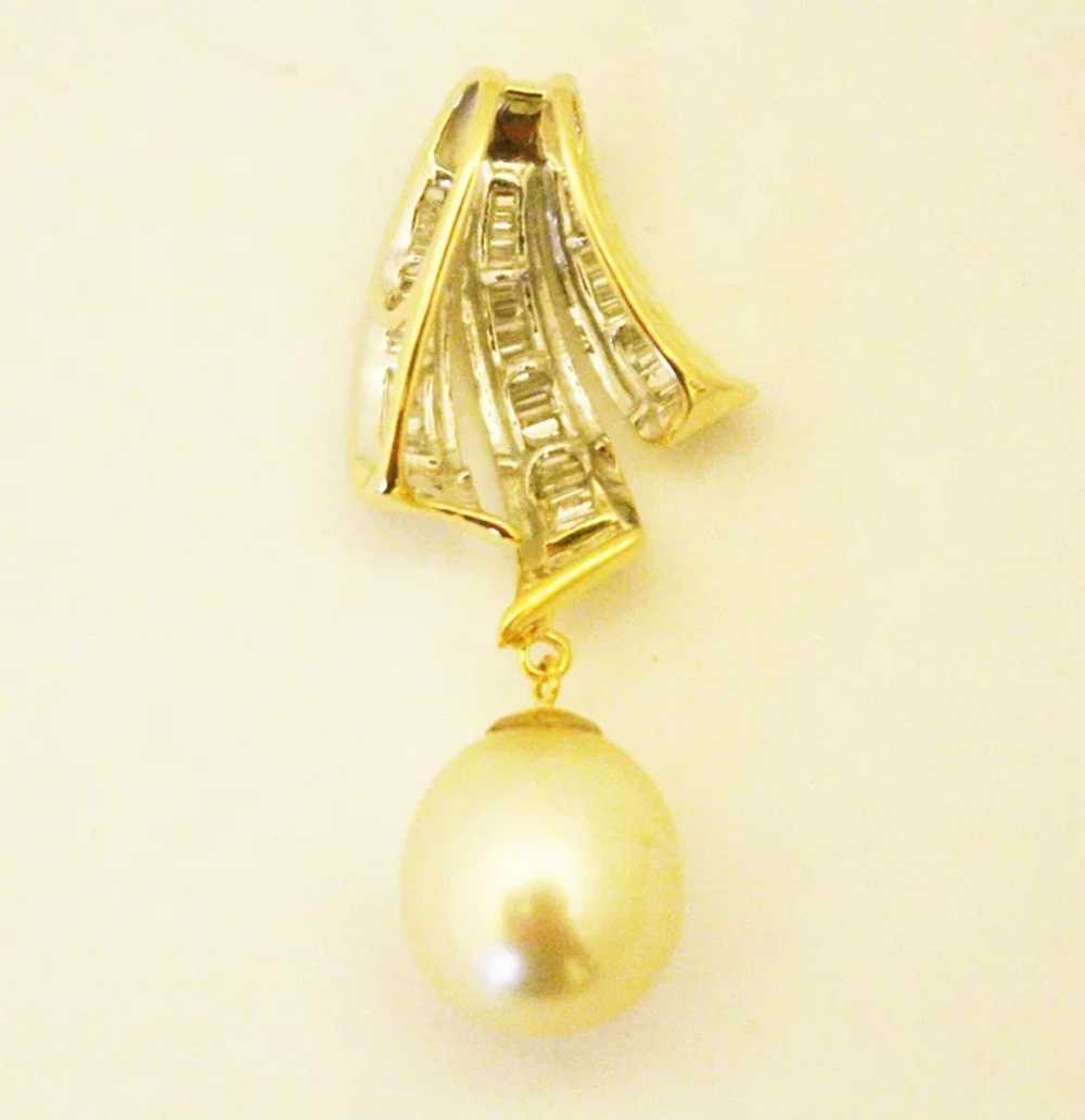 13mm Natural Golden South Sea Pearl 3CT Diamond P… - image 3