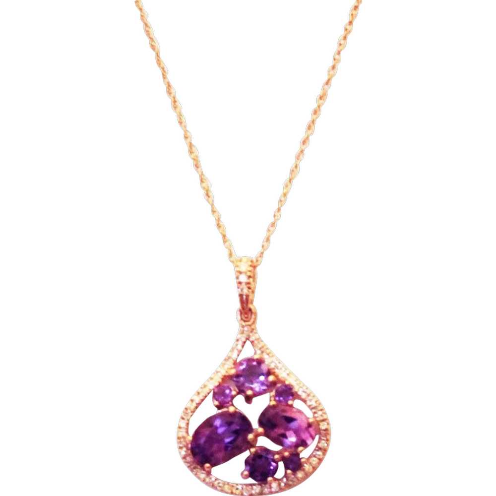 Unique Amethyst and Diamonds Pendant 14KT Rose Go… - image 1